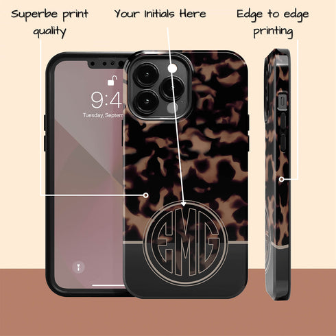 Dark Tortoiseshell Round Monogram iPhone Case